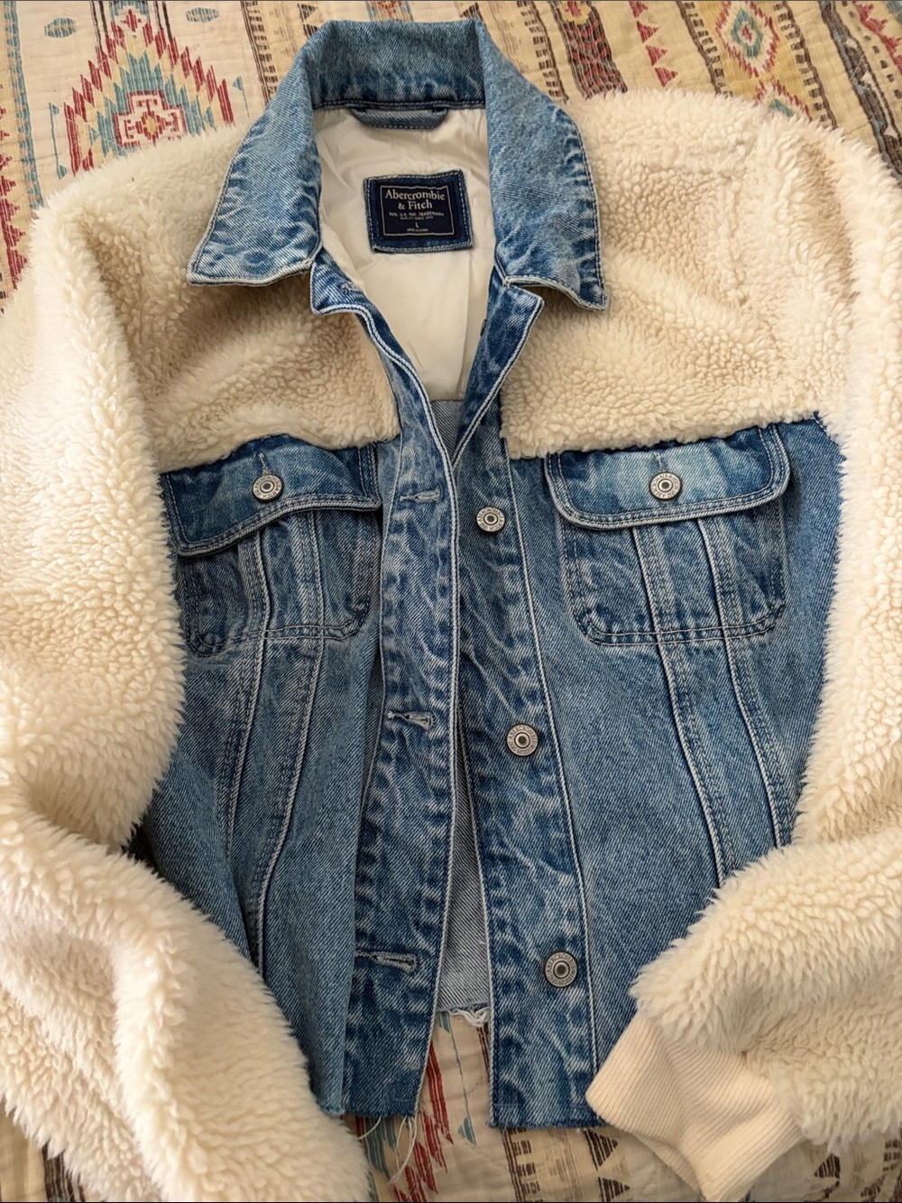 Abercrombie & Fitch Blue Denim Jacket with Cream Sherpa